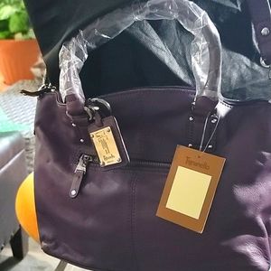 Purple Tignenello Leather handbag with shoulder strap.